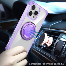 For iPhone 16 Pro 6.3in Case Magnetic Circle Stand Translucent + Tempered Glass