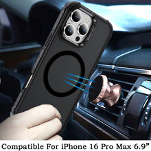 For iPhone 16 PRO MAX Case Metal Lens Stand Cover Magnet Circle + Tempered Glass