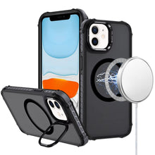 For iPhone 11 6.1 in. Case Metal Lens Stand Cover Magnet Circle + Tempered Glass