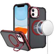 For iPhone 11 6.1 in. Case Metal Lens Stand Cover Magnet Circle + Tempered Glass