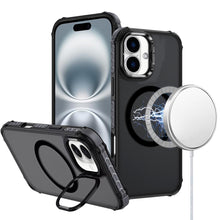 For iPhone 16 6.1inch Case Metal Lens Stand Magnetic Circle + Tempered Glass