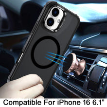 For iPhone 16 6.1inch Case Metal Lens Stand Magnetic Circle + Tempered Glass