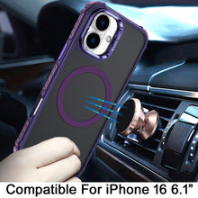 For iPhone 16 6.1inch Case Metal Lens Stand Magnetic Circle + Tempered Glass