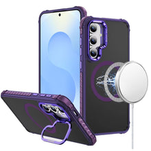 For Samsung S25/S24 Case Metal Lens Stand Cover Magnetic Circle + Tempered Glass