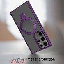 For Samsung S25 Ultra Case Soft w/ Magnetic Circle Metal Stand + Tempered Glass