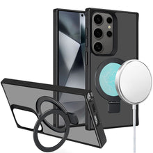 For Samsung S25 Ultra Case Soft w/ Magnetic Circle Metal Stand + Tempered Glass