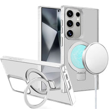 For Samsung S25 Ultra Case Soft w/ Magnetic Circle Metal Stand + Tempered Glass