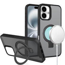 For iPhone 16 6.1inch Case Soft Touch Magnetic Circle Stand + Tempered Glass