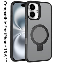 For iPhone 16 6.1inch Case Soft Touch Magnetic Circle Stand + Tempered Glass