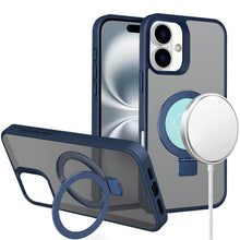 For iPhone 16 6.1inch Case Soft Touch Magnetic Circle Stand + Tempered Glass