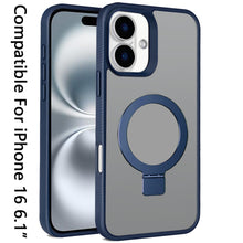 For iPhone 16 6.1inch Case Soft Touch Magnetic Circle Stand + Tempered Glass