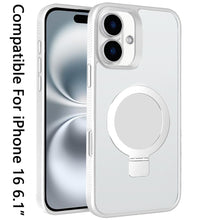 For iPhone 16 6.1inch Case Soft Touch Magnetic Circle Stand + Tempered Glass
