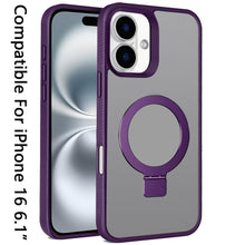 For iPhone 16 6.1inch Case Soft Touch Magnetic Circle Stand + Tempered Glass