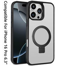 For iPhone 16 Pro 6.3in Case Soft Touch Magnetic Circle Stand + Tempered Glass