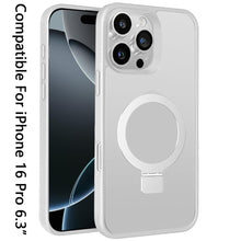 For iPhone 16 Pro 6.3in Case Soft Touch Magnetic Circle Stand + Tempered Glass