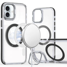 For iPhone 16 6.1inch Case Magnetic Circle Camera Lens Stand + Tempered Glass
