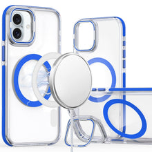 For iPhone 16 6.1inch Case Magnetic Circle Camera Lens Stand + Tempered Glass