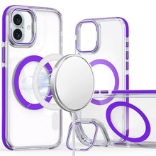 For iPhone 16 6.1inch Case Magnetic Circle Camera Lens Stand + Tempered Glass