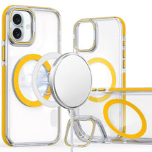 For iPhone 16 6.1inch Case Magnetic Circle Camera Lens Stand + Tempered Glass