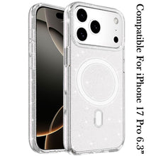 For iPhone 17 PRO Case Thick Magnetic Circle Glitter Translucent +Tempered Glass