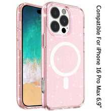 For iPhone 16 6.1inch Case Magnetic Circle Glitter Translucent + Tempered Glass