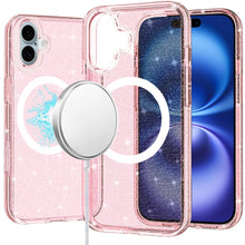 For iPhone 16 Plus 6.7in Case Magnet Circle Glitter Translucent + Tempered Glass
