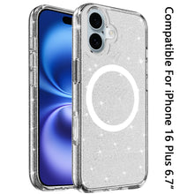 For iPhone 16 Plus 6.7in Case Magnet Circle Glitter Translucent + Tempered Glass