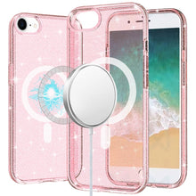 For iPhone 16e Case Magnetic Circle Glitter Translucent Cover + Tempered Glass