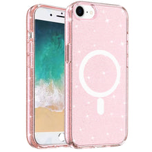 For iPhone 16e Case Magnetic Circle Glitter Translucent Cover + Tempered Glass