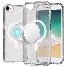 For iPhone 16e Case Magnetic Circle Glitter Translucent Cover + Tempered Glass