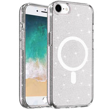 For iPhone 16e Case Magnetic Circle Glitter Translucent Cover + Tempered Glass