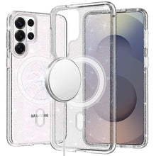 For Samsung S26 Ultra Case Magnetic Circle Glitter Translucent + Tempered Glass