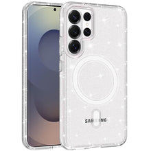 For Samsung S26 Ultra Case Magnetic Circle Glitter Translucent + Tempered Glass