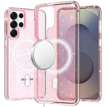 For Samsung S26 Ultra Case Magnetic Circle Glitter Translucent + Tempered Glass