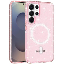 For Samsung S26 Ultra Case Magnetic Circle Glitter Translucent + Tempered Glass