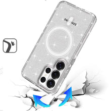 For Samsung S26 Ultra Case Magnetic Circle Glitter Translucent + Tempered Glass