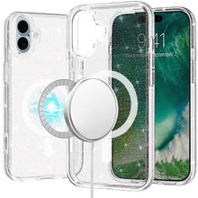 For iPhone 16 6.1inch Case Magnetic Circle Glitter Translucent + Tempered Glass