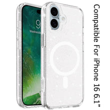 For iPhone 16 6.1inch Case Magnetic Circle Glitter Translucent + Tempered Glass