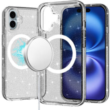 For iPhone 16 6.1inch Case Magnetic Circle Glitter Translucent + Tempered Glass