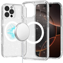 For iPhone 16 Pro 6.3in Case Magnetic Circle Glitter Translucent +Tempered Glass