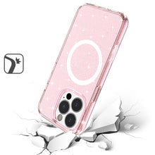 For iPhone 16 Pro 6.3in Case Magnetic Circle Glitter Translucent +Tempered Glass