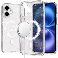 For iPhone 17 Case Thick Magnetic Circle Glitter Translucent + Tempered Glass
