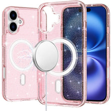 For iPhone 17 Case Thick Magnetic Circle Glitter Translucent + Tempered Glass