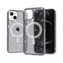 For iPhone 13/14 Case Magnetic Circle Glitter Translucent Cover + Tempered Glass