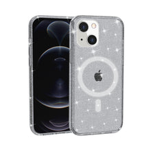 For iPhone 13/14 Case Magnetic Circle Glitter Translucent Cover + Tempered Glass