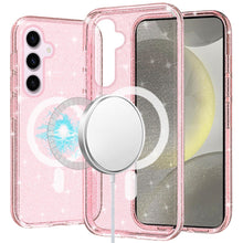 For Samsung S25/S24 Case Magnetic Circle Glitter Translucent + Tempered Glass