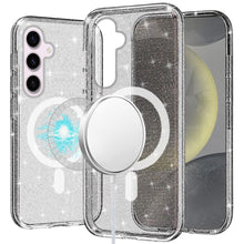 For Samsung S25/S24 Case Magnetic Circle Glitter Translucent + Tempered Glass