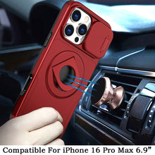 For iPhone 16 PRO MAX Case Full Protection Stand Magnetic Circle +Tempered Glass