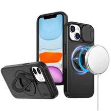 For iPhone 11 6.1 in. Case Full Protection Stand Magnetic Circle +Tempered Glass
