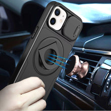 For iPhone 11 6.1 in. Case Full Protection Stand Magnetic Circle +Tempered Glass